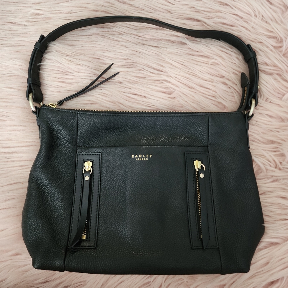 RADLEY LONDON Black Leather Shoulder Bag with Gold Hardware